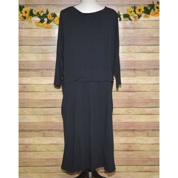 NWT Land’s End Twist Waist Midi Dress Tencel Black 2X Stretch LBD V-Neck Bodycon - Picture 5 of 9